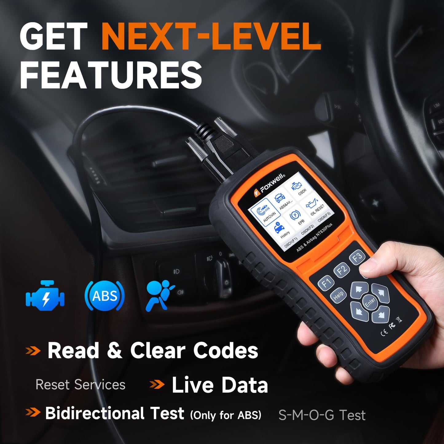 FOXWELL NT630 Plus OBD2 Scanner with ABS and SRS, 2025 ABS Auto Bleed Scan Tool Brake SRS Scanner Live Data, Car Code Reader Diagnostic Tool Bidirectional Scanner with SAS Oil Light