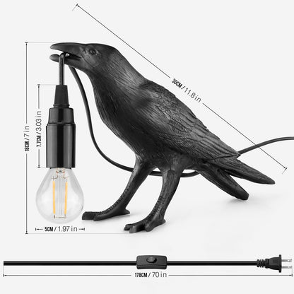 Crow Lamp, Raven Table Lamp with Bulb, Bird Desk Lamps, Gothic Home Decor Crow Light, Raven Lamp for Bedside Bedroom Living Room Decor