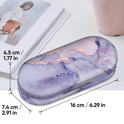 Fintie 2 in 1 Contact Lens Case and Eyeglasses Case, Double Sided Portable Eyeglasses Travel Holder with Built-in Mirror, Tweezer and Contact Lens Solution Bottle Included, Lilac Marble