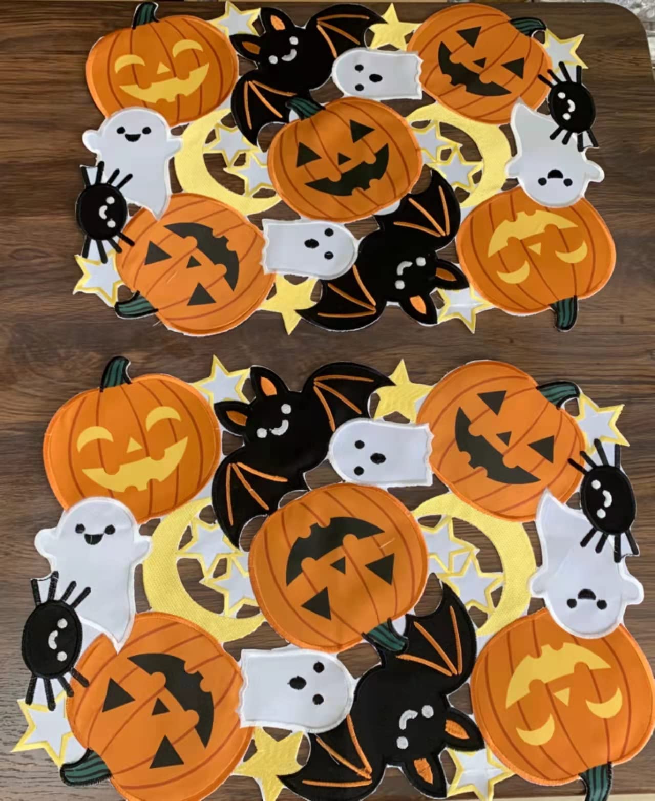Halloween Pumpkin Table Runner and Placemats Cutwork Embroidered Fall Thanksgiving Autumn Harvest Table Decorations for Party Holiday Dinner (Placemats Set of 2 12"X18", 2)