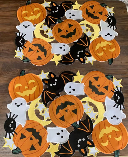 Halloween Pumpkin Table Runner and Placemats Cutwork Embroidered Fall Thanksgiving Autumn Harvest Table Decorations for Party Holiday Dinner (Placemats Set of 2 12"X18", 2)