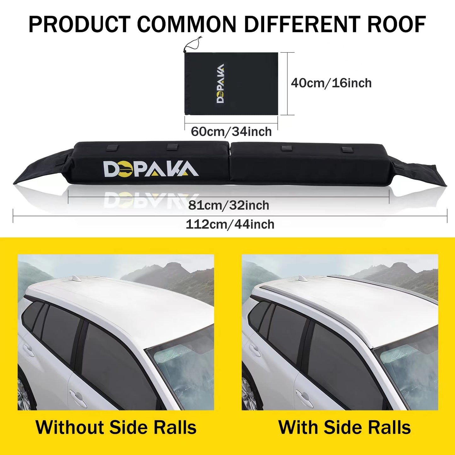 Kayak Roof Racks,Soft Roof Rack Pads,Universal Car Roof Rack for Surfboard/Ski/Kayak Paddle Board/Luggage Carrier System Include 2 Tie Down Straps,2 Tie Down Rope,2 Quick Loop Strap,and Storage Bag