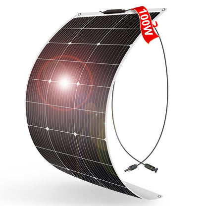 DOKIO Semi-Flexible Solar Panel 100W 12V Bendable Thin Film Monocrystalline Lightweight(4.9lb) for Caravan RV Boat Camper Trailer