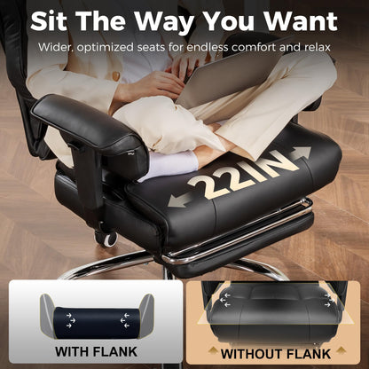 COMHOMA Big and Tall Office Chair 400lbs High Back Computer Gaming Chair with Ergonomic Lumbar Support & Pocket Spring Cushion for Lower Back Pain Relief, Leather Executive Chair with Foot Rest, Black