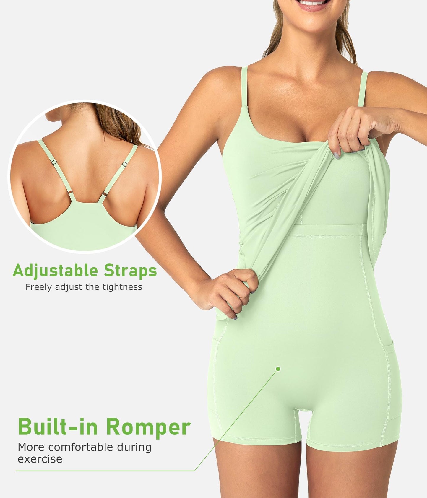Leovqn Women Tennis Dress with Built-in Elastic Bra & Shorts Pockets for Workout Exercise Sports Athletic Dress - Light Green XL