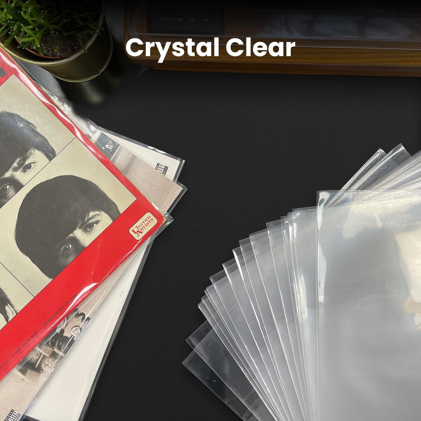 EVEO 25 Vinyl Record Sleeves Outer – Crystal Clear Outer Vinyl Sleeves LP Album Covers 12.75"x12.75" | Perfect Fit Protective 3 Mil Protection for Single & Double LPs - Archival Standard