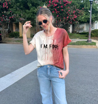 Generic Its Ok It'S Not My Blood Shirt I'M Fine It'S Not My Blood Hoodie Ladies' Halloween Bloody Print Dress Funny Letter Print Shirt Graphic Casual Top Fun Gift, Medium