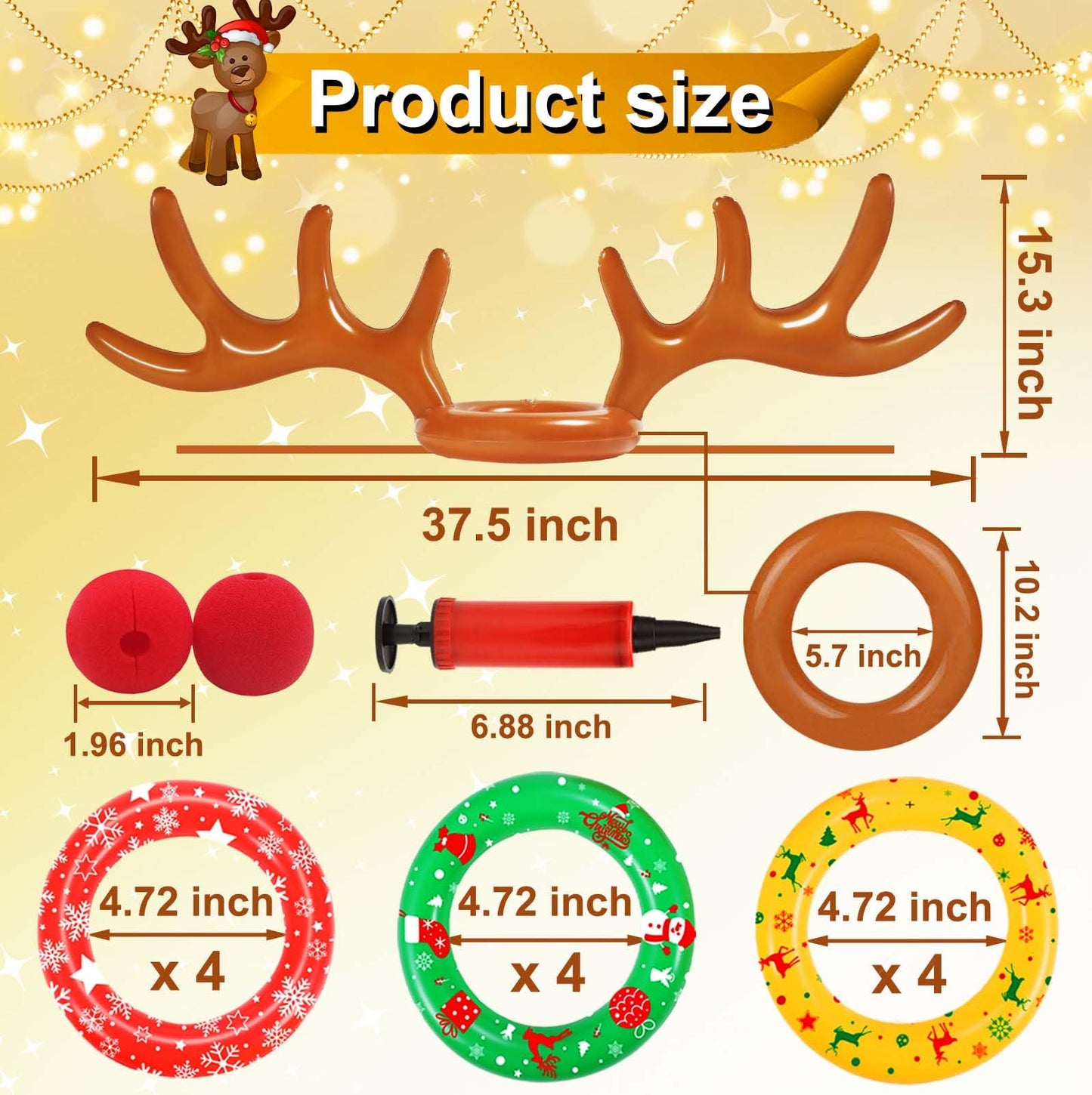 2 Pack Christmas Inflatable Reindeer Antler Ring Toss Games(2 Antlers 12 Rings) for Xmas Party Christmas Games Gifts Reindeer Ring Toss