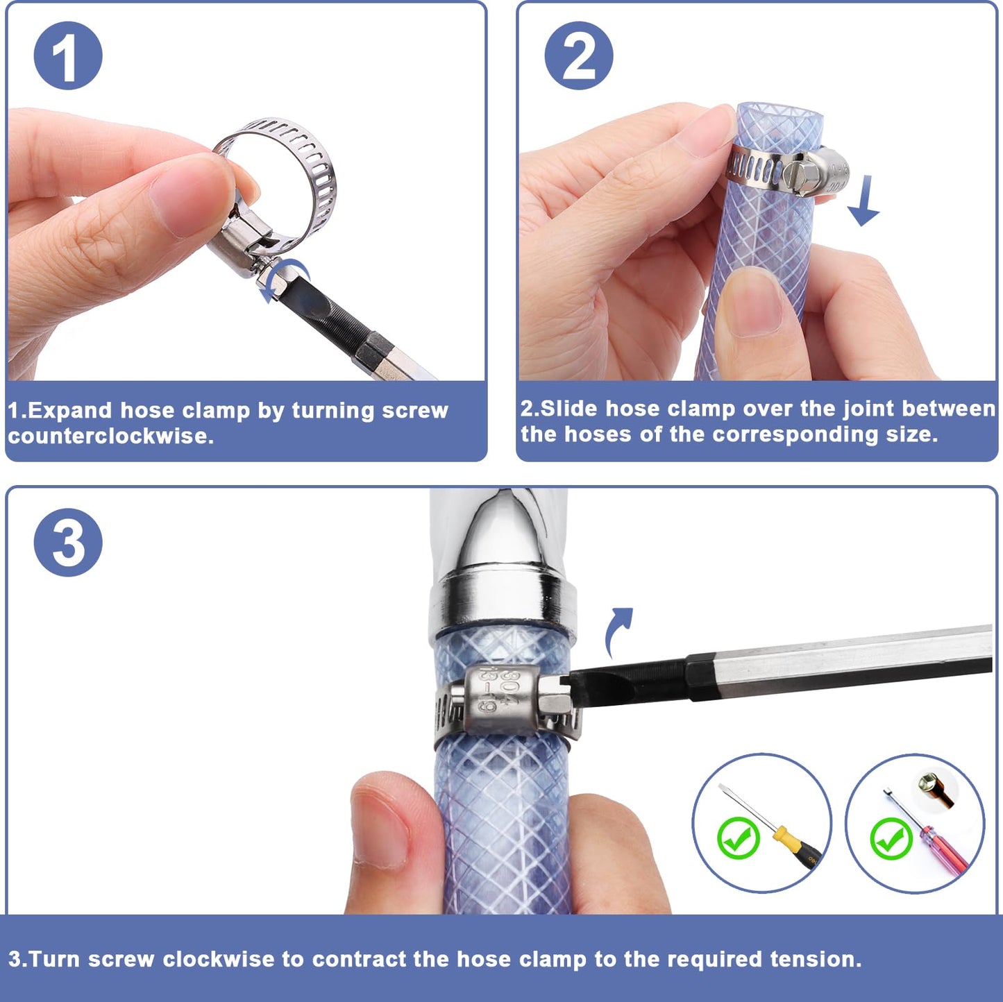 Hose Clamp- Qibaok 120 PCS Stainless Steel Hose Clamps Assortment Kit 1/4''–1-1/2'' Worm Gear Clamps for Fuel Line, Plumbing, Automotive, Mechanical Applications, Pipe, Tube, Radiator, Garden