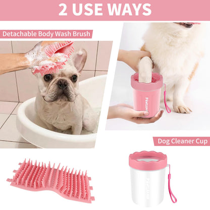 Comotech Dog Paw Cleaner, Portable Dog Paw Washer Pet Cleaning Silicone Brush with 3 Absorbent Towel, Pet Foot Cleaner for Small Breed Dogs (with 3 absorbent towel) (Light Pink, Small)