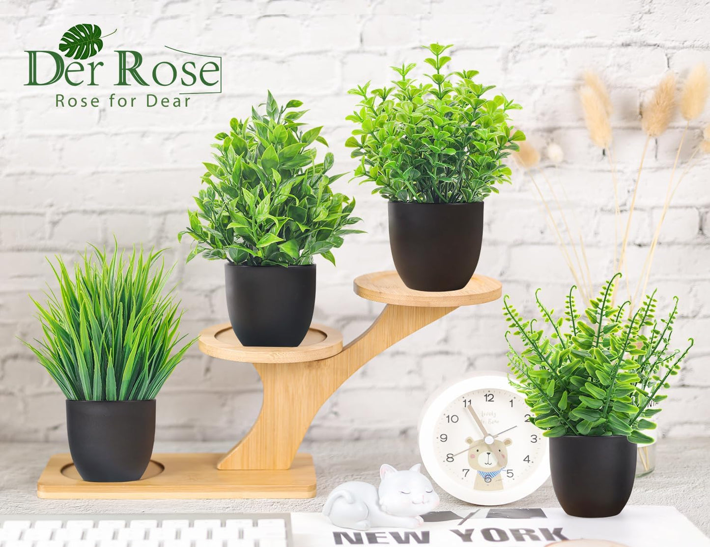 Der Rose Fake Plants 4 Packs Artificial Plants Small Faux Plants Black Bathroom Accessories for Halloween Bathroom Home Kitchen Coffee Table Office Desk Decor Indoor