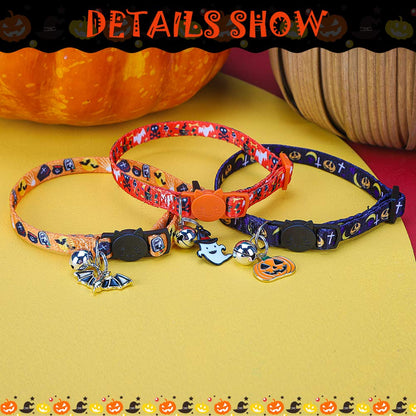 EXPAWLORER Halloween Cat Collar Breakaway - 3 Pack Soft Adjustable Kitten Collars with Bells & Cute Festival Pendants, Holiday Pet Collars for Cats with Safety Buckle