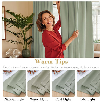 H.VERSAILTEX Blackout Curtains Thermal Insulated Window Treatment Panels Room Darkening Blackout Drapes for Living Room Back Tab/Rod Pocket Bedroom Draperies, 52 x 84 Inch, Light Sage, 2 Panels
