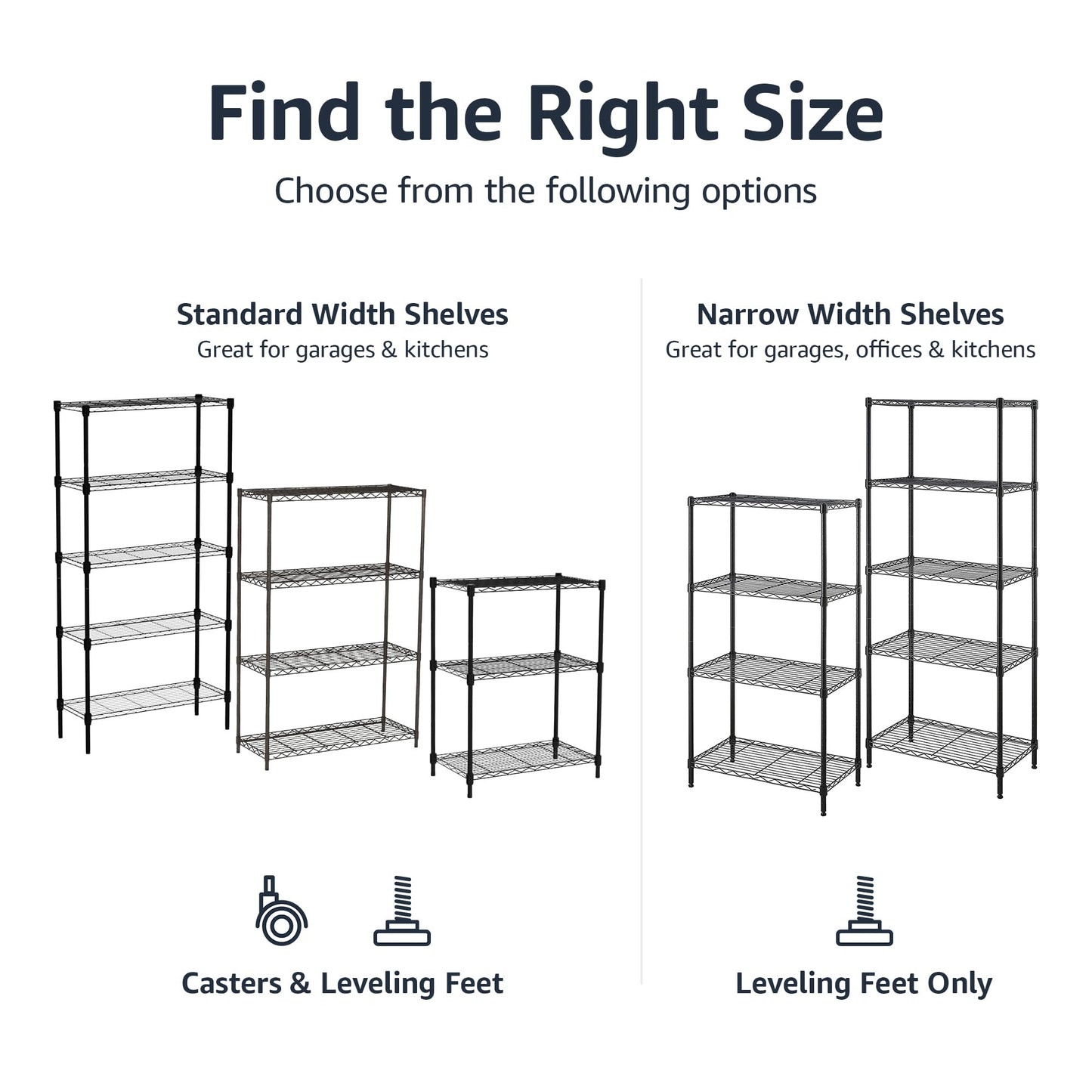 Amazon Basics 3-Shelf Adjustable Heavy Duty Steel Wire Rack Storage Shelving Organizer for Kitchen, Garage, 23.2" L x 13.4" W x 30" H, Black