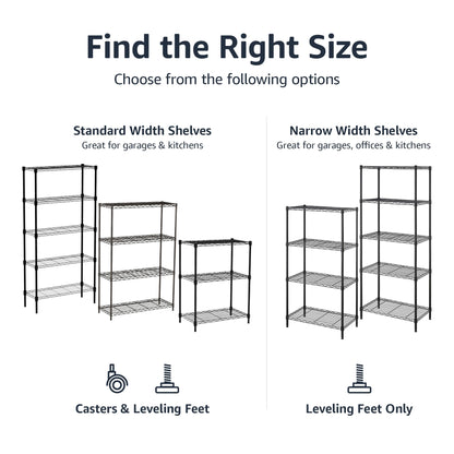 Amazon Basics 3-Shelf Adjustable Heavy Duty Steel Wire Rack Storage Shelving Organizer for Kitchen, Garage, 23.2" L x 13.4" W x 30" H, Black