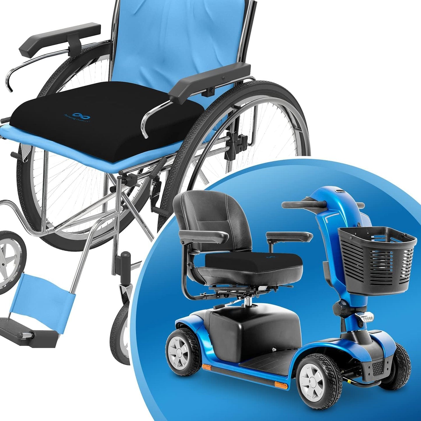 Everlasting Comfort Gel Memory Foam Wheelchair Cushions for Pressure Relief - Ventilated and Soft Wheel Chair Cushion Pad for Seniors and Adults - Non-Slip, Removable Cover - Wheelchair Accessories