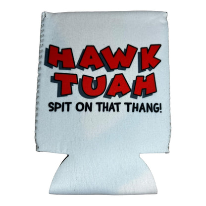 Hawk Tuah Spit on That Thang Funny Can Cooler - White with Red Text | Gag Gift, Christmas Stocking Stuffer, College Party, Halloween Drink Holder