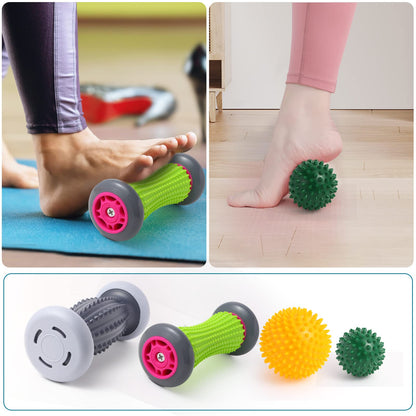 EliaValth Plantar Fasciitis Relief, Foot Roller & Massager for Plantar Fasciitis, Neuropathy & Reflexology - 2 Foot Massage Roller & Ball (Green, Large)