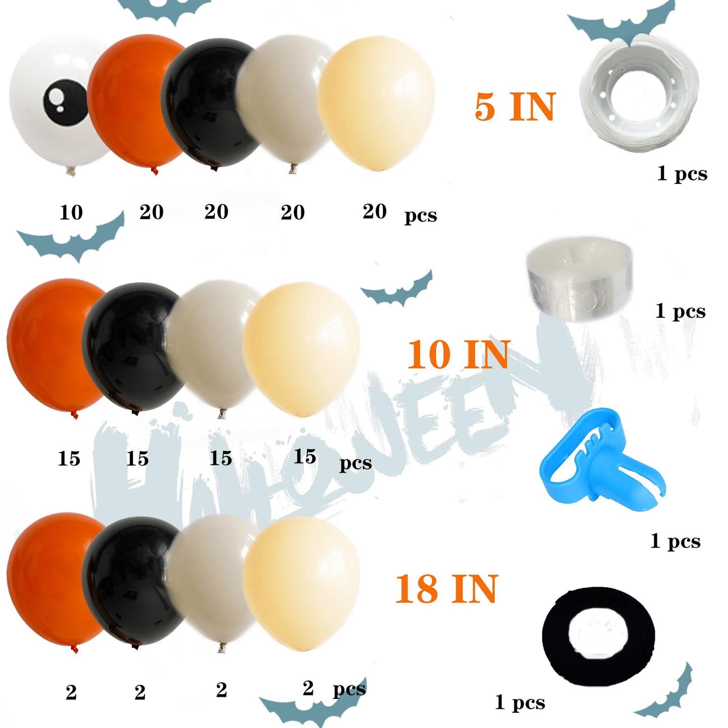 169Pcs Halloween Balloons Garland Kit for Parties - Orange Apricot Off-White Balloons Arch Kit for Baby Shower, Birthday, Halloween