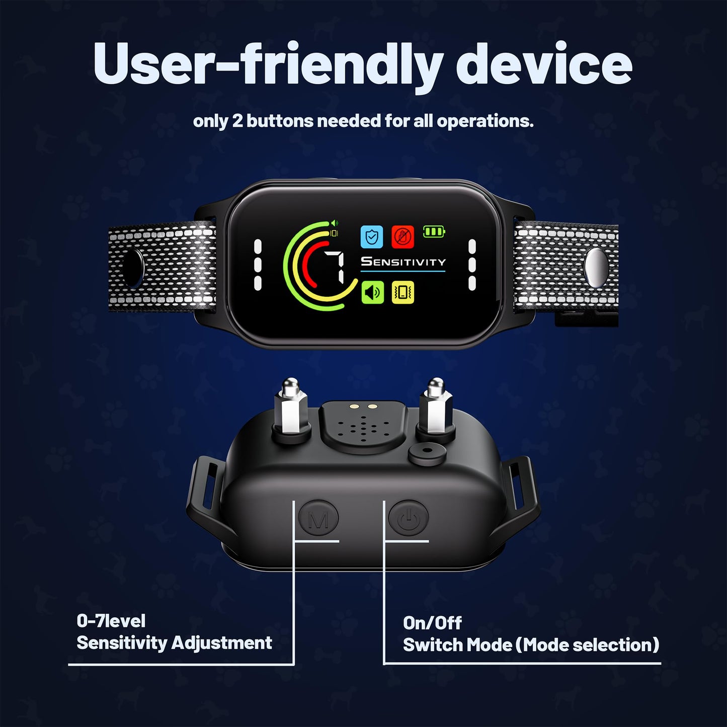 JEUJE Dog Bark Collar 2 Pack, Bark Collar for Large Medium Small Dogs, Rechargeable Smart Bark Collar, Anti Barking Training Collar with 7-Level Sensitivity + 5 Safety Modes Humane Training System