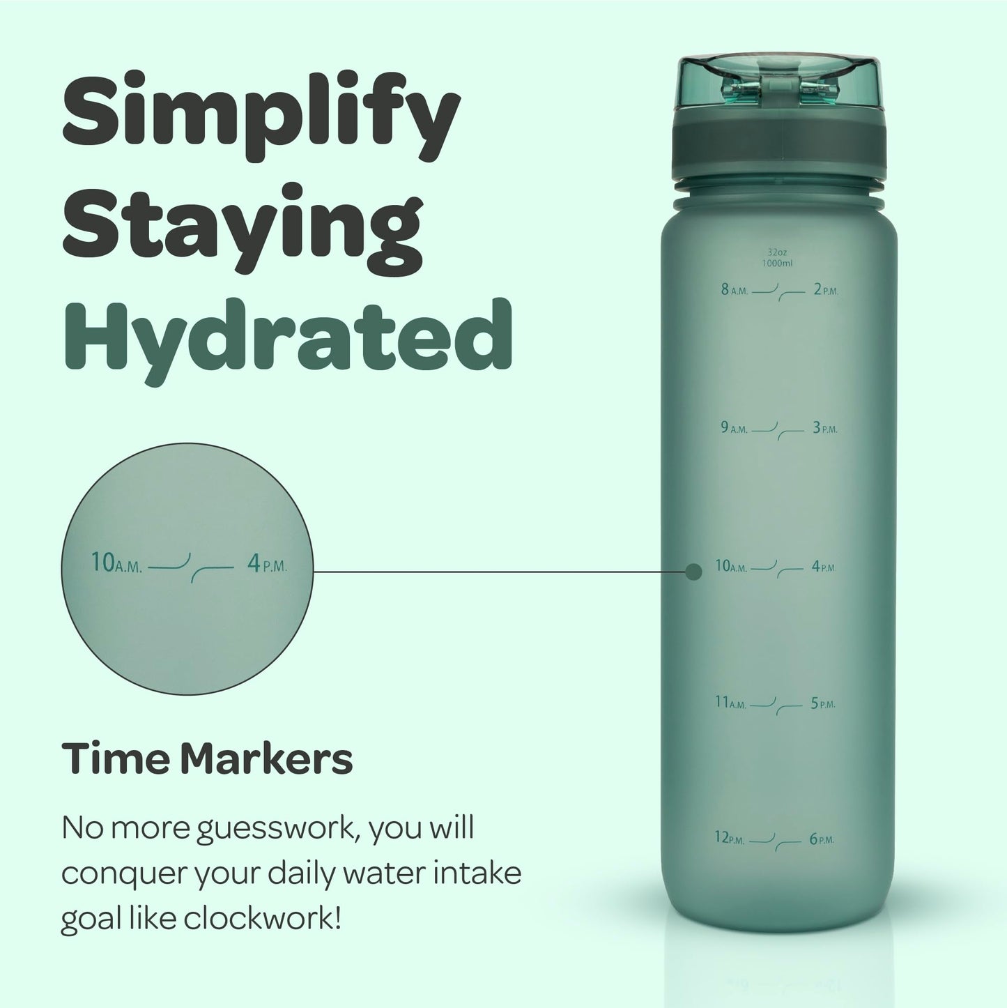 Hydracy Water Bottle with Time Marker - Large 32 oz BPA Free Gym Bottle & No Sweat Sleeve -Leak Proof Lid with Fruit Infuser Strainer & Times to Drink - Ideal for Fitness Sports & Outdoors
