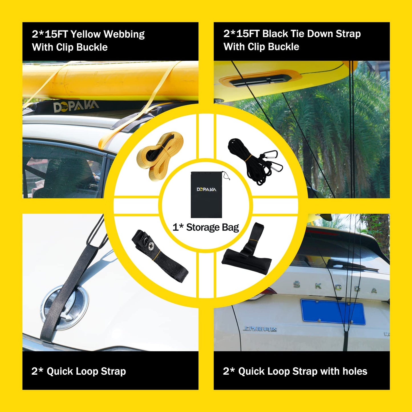 Kayak Roof Racks,Soft Roof Rack Pads,Universal Car Roof Rack for Surfboard/Ski/Kayak Paddle Board/Luggage Carrier System Include 2 Tie Down Straps,2 Tie Down Rope,2 Quick Loop Strap,and Storage Bag