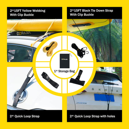 Kayak Roof Racks,Soft Roof Rack Pads,Universal Car Roof Rack for Surfboard/Ski/Kayak Paddle Board/Luggage Carrier System Include 2 Tie Down Straps,2 Tie Down Rope,2 Quick Loop Strap,and Storage Bag