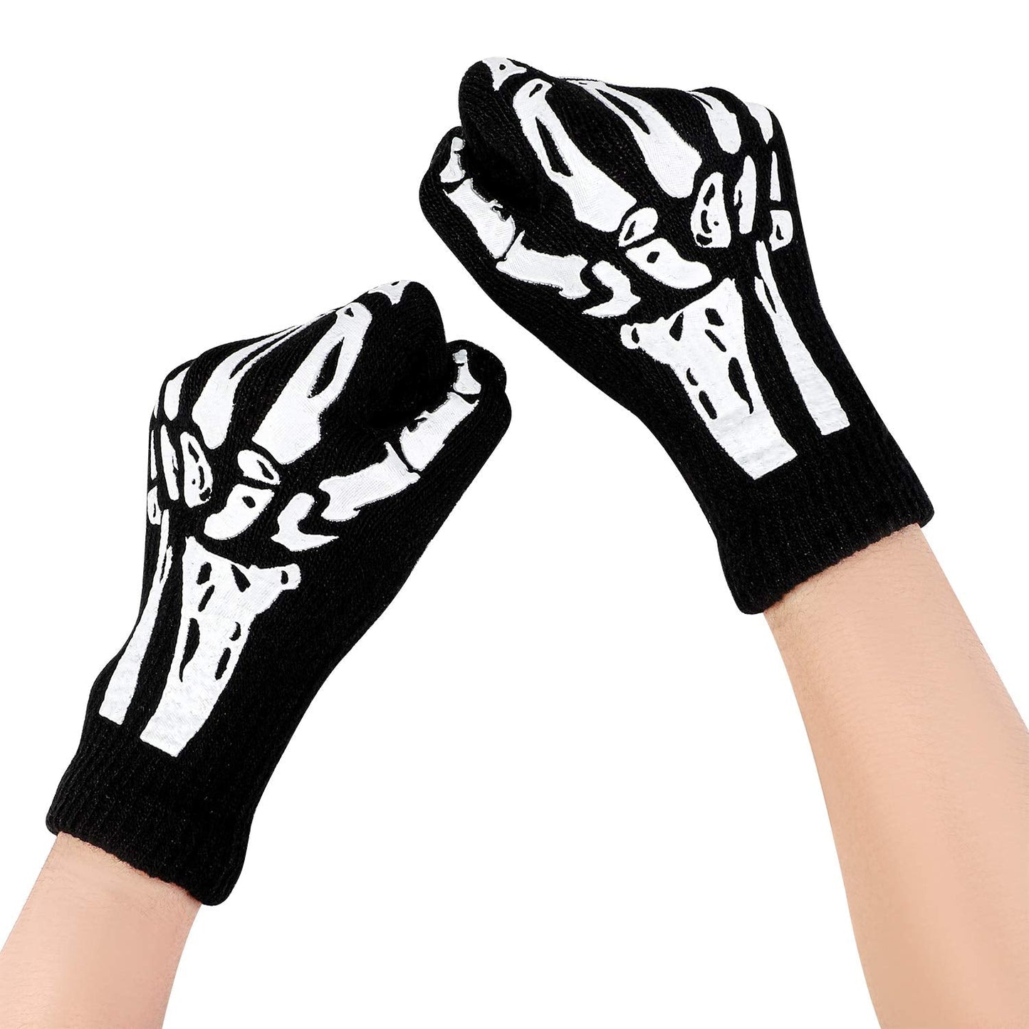 Cooraby 3 Pairs Glow in the Dark Full Finger Skeleton Gloves Halloween Skull Bone Gloves