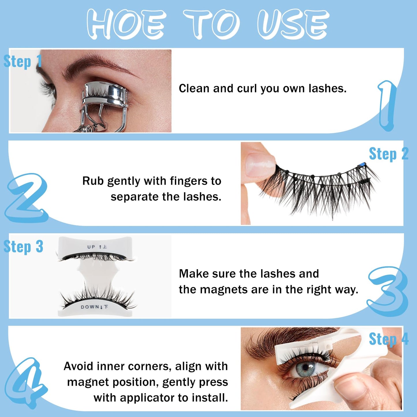 KevKev Magnetic Eyelashes Kit 2Pairs Reusable Magnetic Lashes Kit Smaller Magnets False Eyelashes without Eyeliner No Glue Needed with Applicator Easy to Wear and Remove