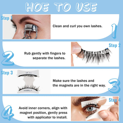 KevKev Magnetic Eyelashes Kit 2Pairs Reusable Magnetic Lashes Kit Smaller Magnets False Eyelashes without Eyeliner No Glue Needed with Applicator Easy to Wear and Remove