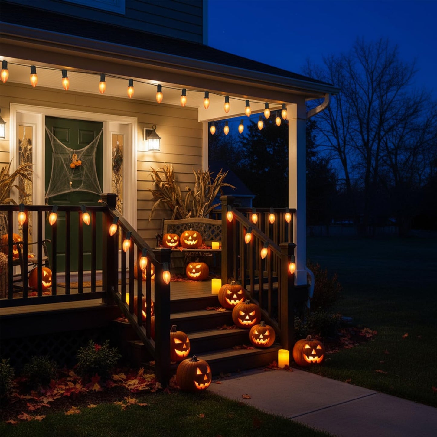 Konictom C9 Orange Halloween Light Bulbs, 25-Pack E17 Base, Waterproof Outdoor Bulbs for Halloween Decorations, Patio & Yard Lighting, Spooky Glow for Parties, Pathway & Events