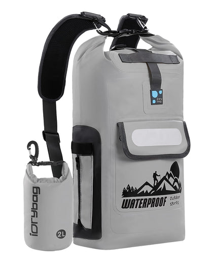 IDRYBAG Dry Bag Backpack Waterproof Floating 20L/30L/40L, Dry Bags Waterproof Backpack for Men, Dry Sack Waterproof Bag Kayak, Gray, 16 long, Hiking Backpack