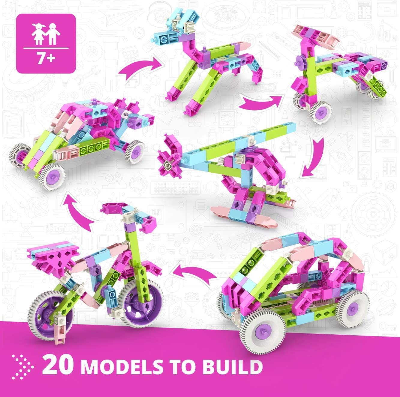 Engino Maker Girl, 20-Model Set, Engineering Kit for Girls 7+, STEM Building Toys, Educational Set, Engaging STEM Toys, Sparks Creativity, Gift for Girls