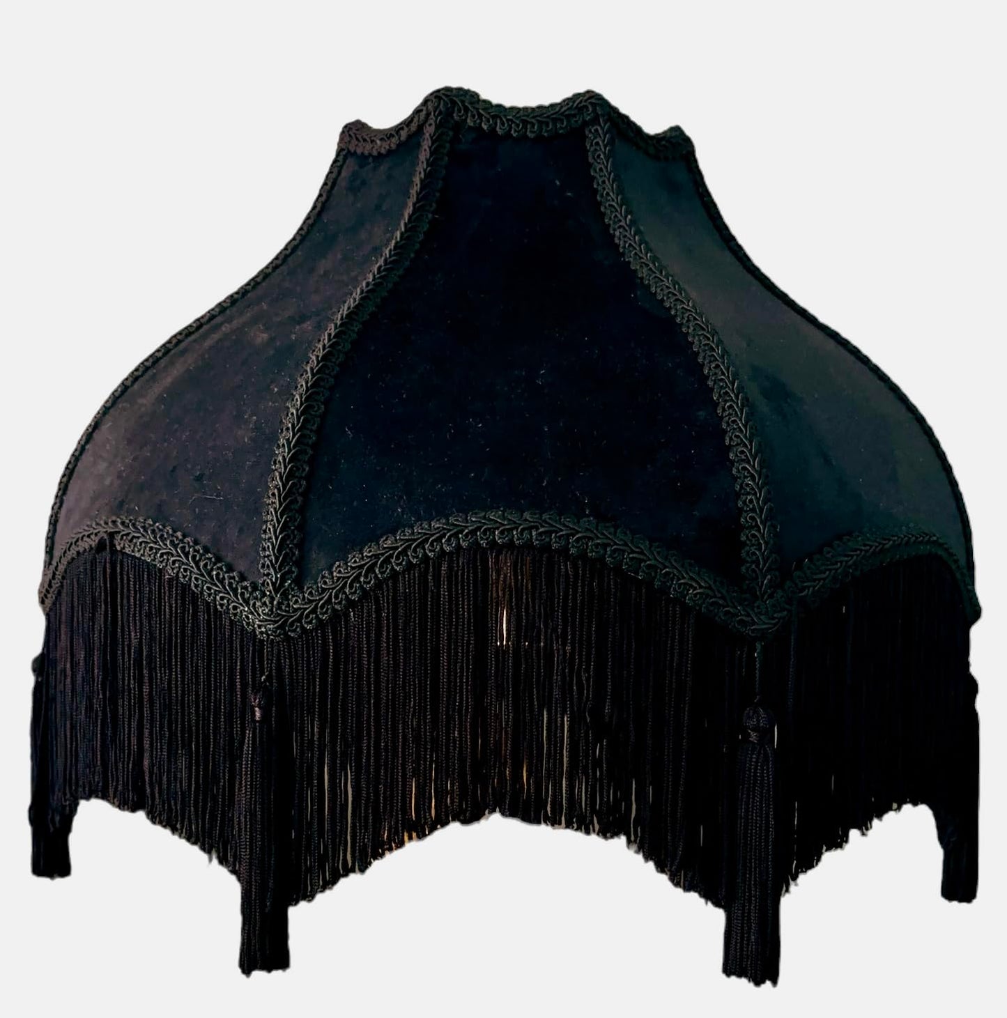Generic Tristan Home Premium Classic Victorian Style Bell Shape Scallop Large Velvet Lamp Shade with Tassels and Fringe (Midnight Black)