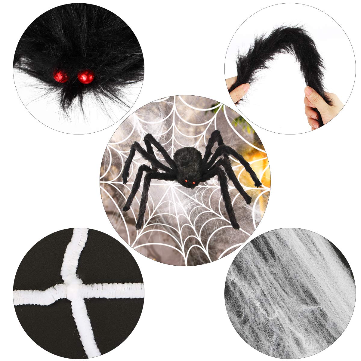 Halloween Spider Decorations, Aitey Halloween Scary Giant Spider Set with 4 Large Fake Spider, Spider Web, 20 Small Plastic Spiders, Cobwebs for Window Wall and Yard Outdoor Halloween Decor