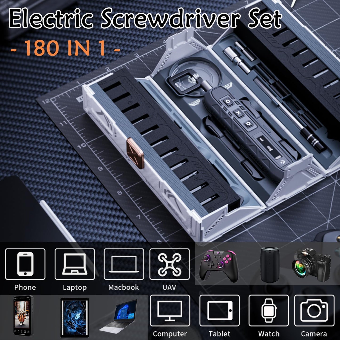 CybJoy 180 in 1 Electric Screwdriver Set,3 Torque Modes with 160 Magnetic Precision Bits,Cordless Phone Repair Tool Kit for Phone Computer Camera Watch Laptop