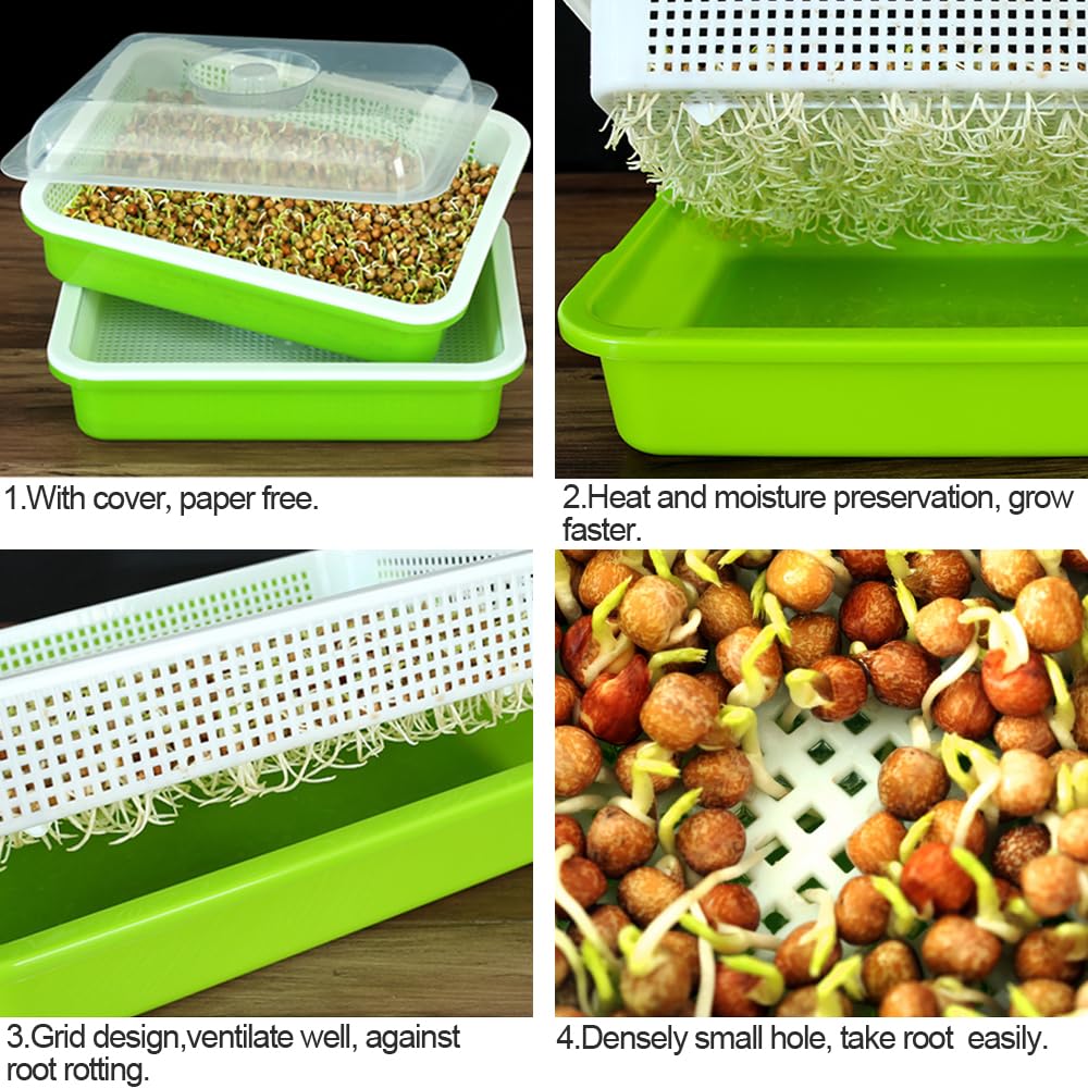 LeJoy Garden Seed Sprouter Tray BPA Free PP Soil-Free Big Capacity Healthy Wheatgrass Grower with Lid Sprouting Kit 13.4x9.84x4.72 inches