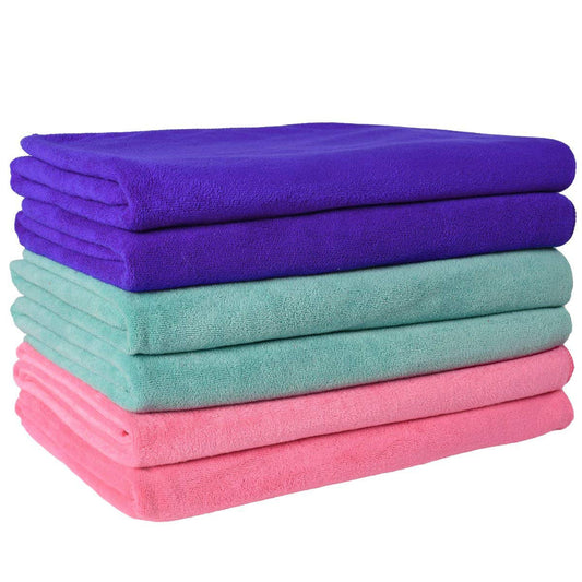JML Microfiber Towels, Bath Towel Sets (6 Pack, 27" x 55") - Extra Absorbent, Fast Drying, Multipurpose for Bath, Swimming, Fitness, Sports, Yoga, Dark Blue/Green/Pink