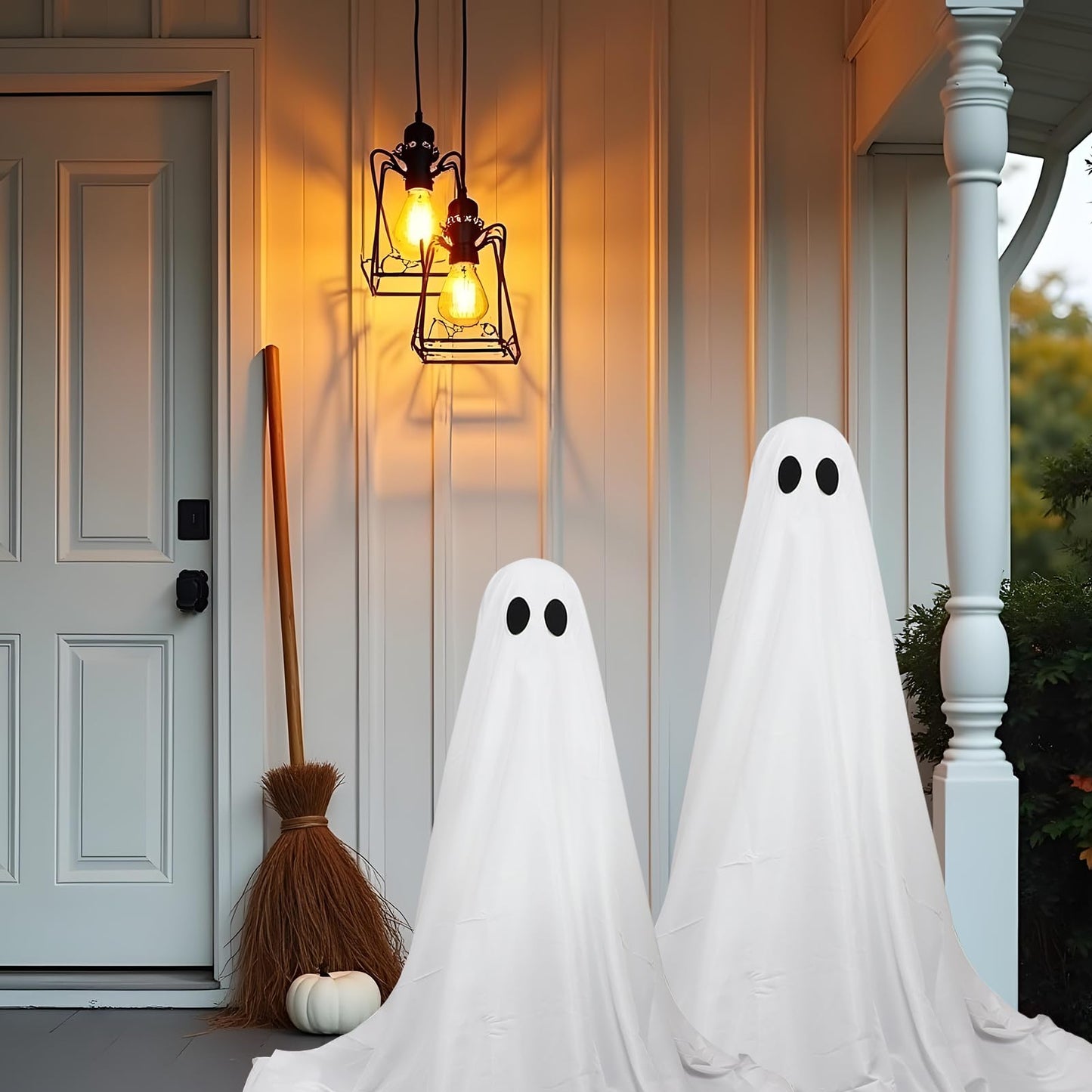 DAZONGE 2 Packs Halloween Decorations Outdoor, Spooky Halloween Ghost Decor with Remote String Lights Battery Operated, Easy to Assemble Ghost Decorations for Front Porch Yard
