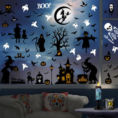 Halloween Window Clings - 8Sheet Halloween Decor Indoor Decals for Party Decoration,Giant Spooky Monster Silhouette Decal Scary Window Clings for Glass Windows
