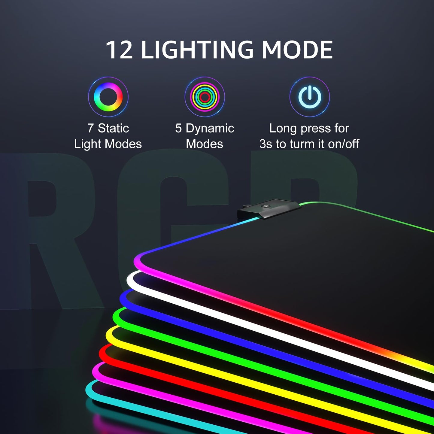 KTRIO RGB Large Gaming Mouse Pad with Stitched Edges, Superior Micro-Weave Cloth, Non-Slip Base, Water Resist Coating, 31.5 x 11.8 in, RGB Black