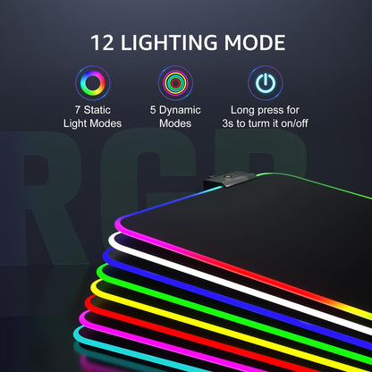 KTRIO RGB Large Gaming Mouse Pad with Stitched Edges, Superior Micro-Weave Cloth, Non-Slip Base, Water Resist Coating, 31.5 x 11.8 in, RGB Black