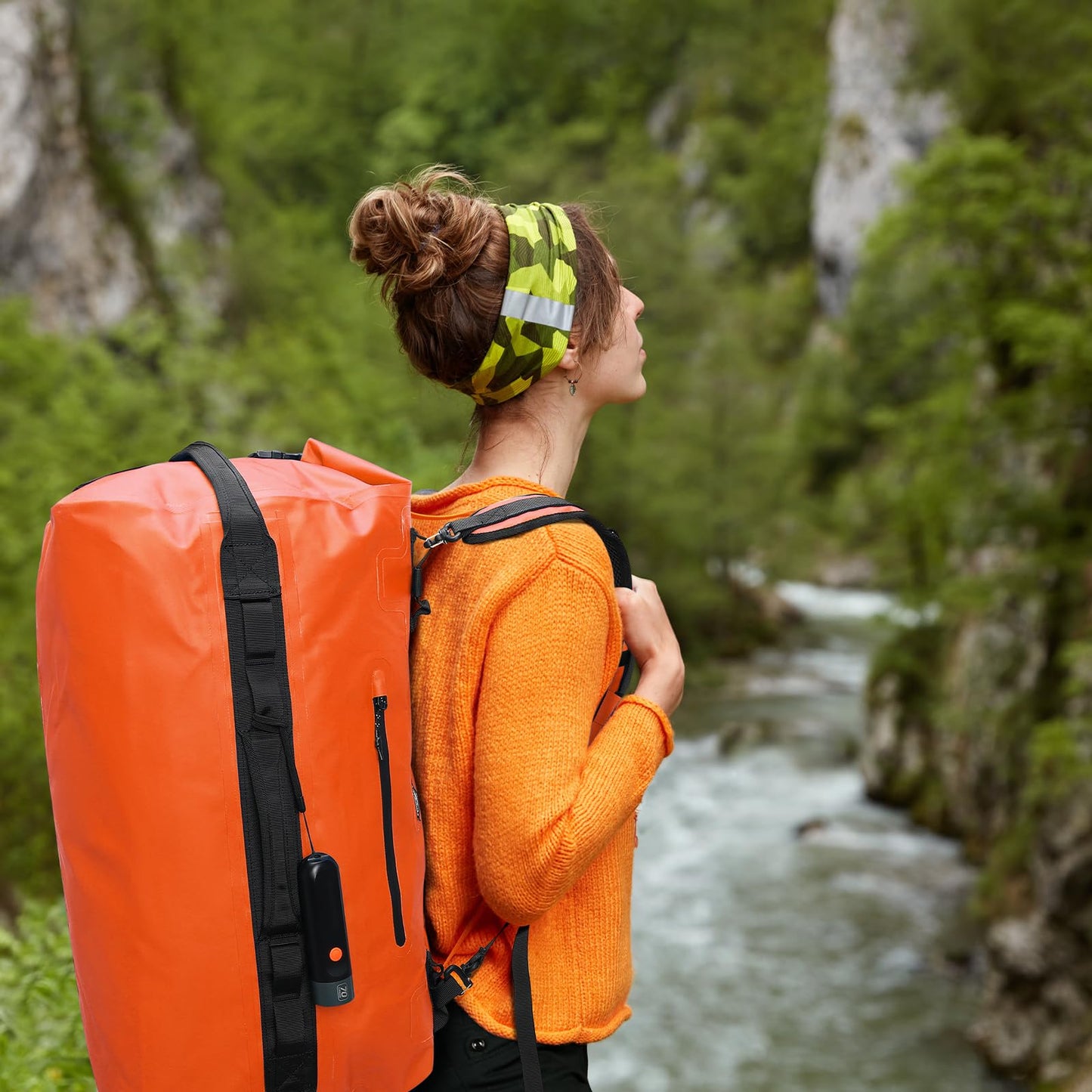 Haimont 60L Waterproof Duffel Bag Backpack Outdoor Heavy Duty Duffle Bag with Backpack Straps for Camping Travel Kayaking for Men Women, Orange