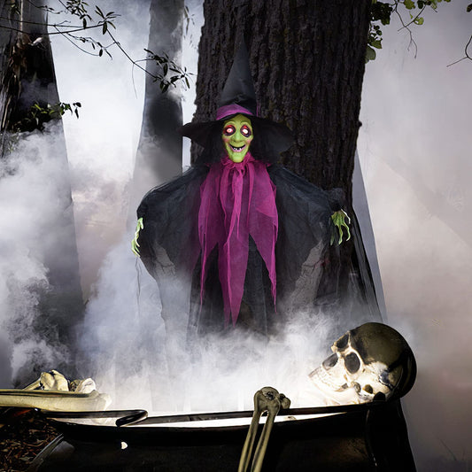 FUN LITTLE TOYS 35” Halloween Decorations Outdoor - Hanging Animatronic Halloween Decorations Witch Eyes Bright for Haunted House Prop Décor Outdoor Indoor Decor