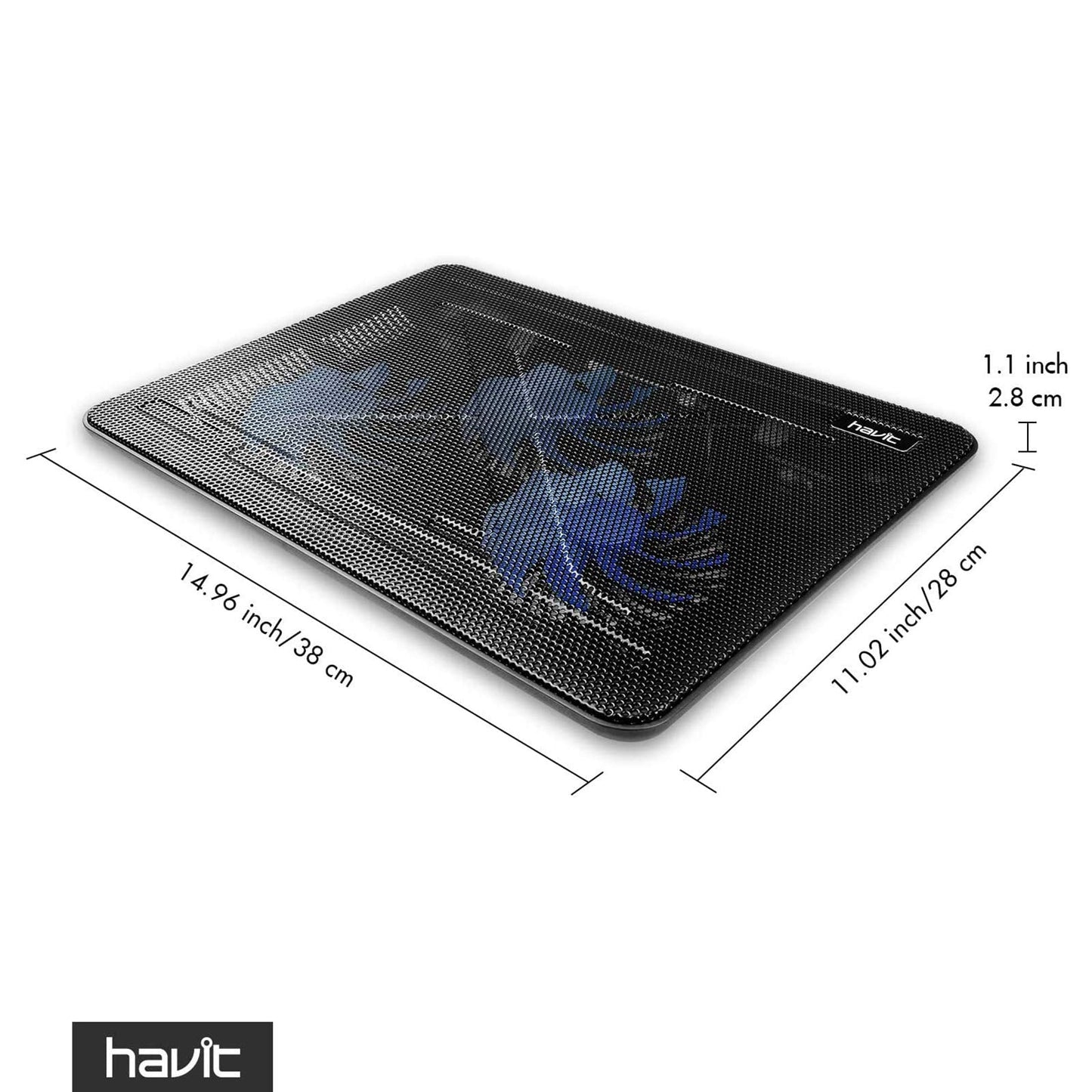 havit HV-F2056 15.6"-17" Laptop Cooler Cooling Pad - Slim Portable USB Powered (3 Fans), Black/Blue