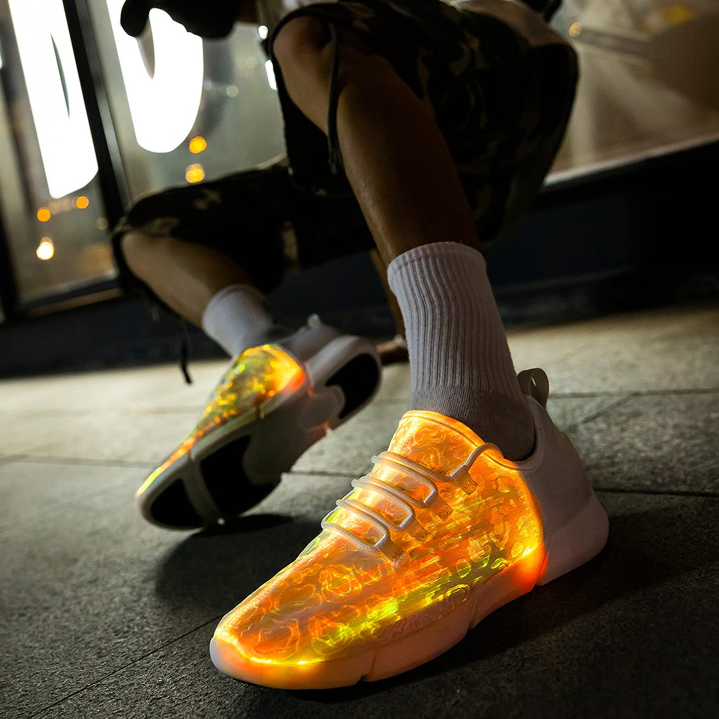 LED Fiber Optic Shoes Light Up Sneakers for Women Men Luminous Trainers Flashing Sneakers for Festivals, Christmas, Halloween, New Year Party with USB Charging, White 41