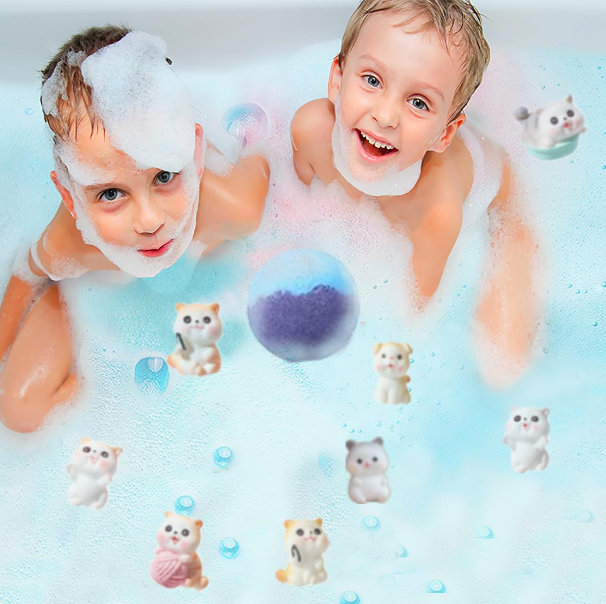Kids Bath Bombs with Surprise Inside, 20 Pack Bring Dog and cat Toys Gift Set, Natural Organic Bubble Bath Foam Bath