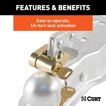 CURT 23022 Brass-Plated Steel Trailer Tongue Coupler Lock, 1/4-Inch Pin Diameter, Up to 3/4-Inch Span