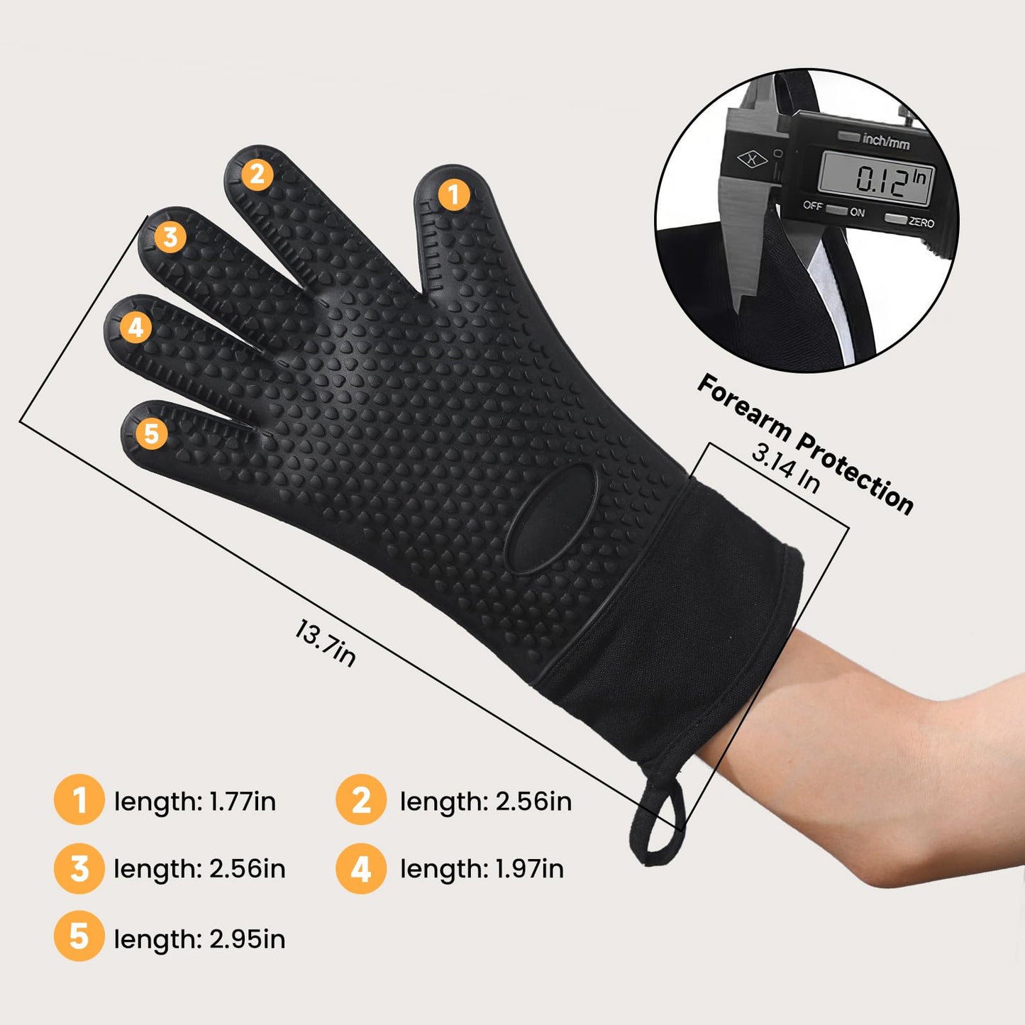 GEEKHOM BBQ Gloves, Grilling Gloves Heat Resistant Oven Gloves, Kitchen Silicone Oven Mitts, Long Waterproof Non-Slip Pot Holder for Barbecue, Cooking, Baking, Black