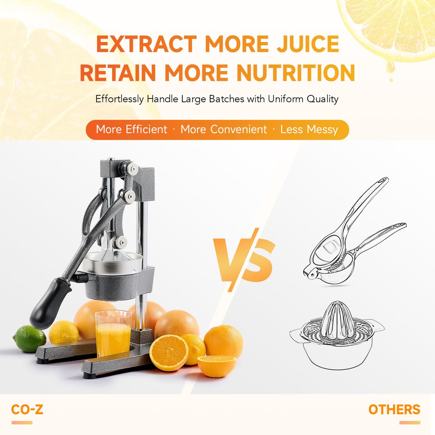 CO-Z Hand Press Juicer Machine, Manual Orange Juicer and Professional Citrus Juicer for Orange Juice Pom Lime Lemon Juice, Commercial Lemon Squeezer, Easy to Clean, Gray